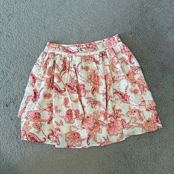 NWT Express Pink Off White Floral Paisley Layered A-Line Linen Skirt Women’s 4 - Picture 2 of 8